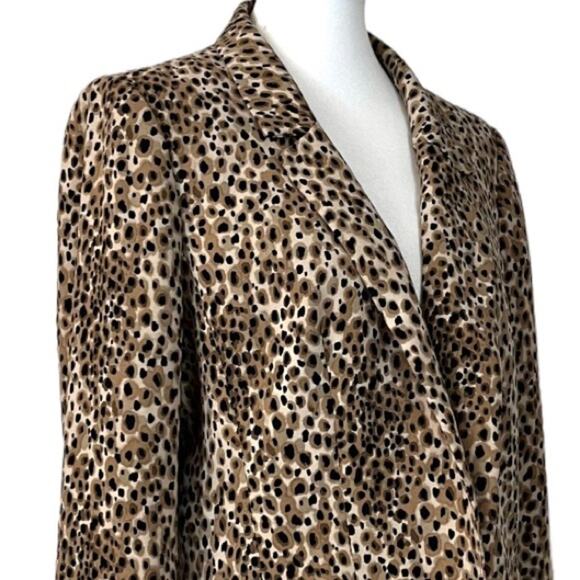 LOFT Women's Blazer Classic Wool Blend Leopard Print Open Front Soft Size 12 - Picture 6 of 12